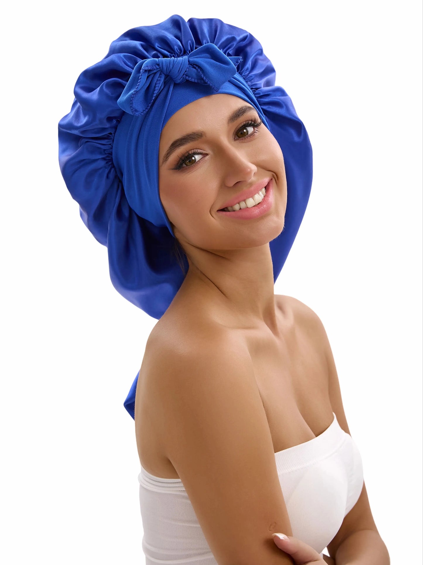 Satin Sleep Caps with Ribbon Tie  for Long Hair